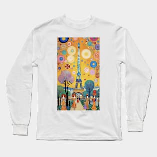 Gustav Klimt's Parisian Serenade: Inspired Eiffel Tower Long Sleeve T-Shirt